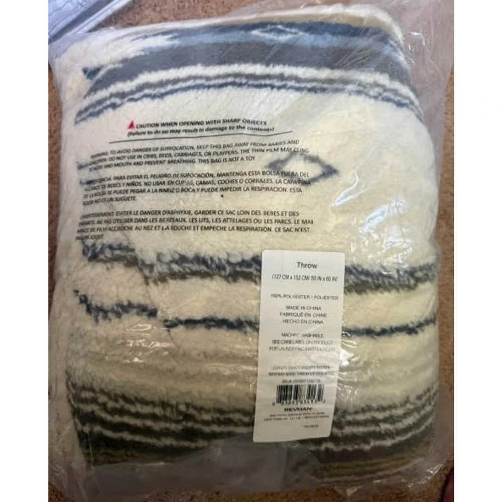 Wrangler Coyote Sands Sherpa Plush Throw Blanket Blue Ivory 50x60 Western NEW